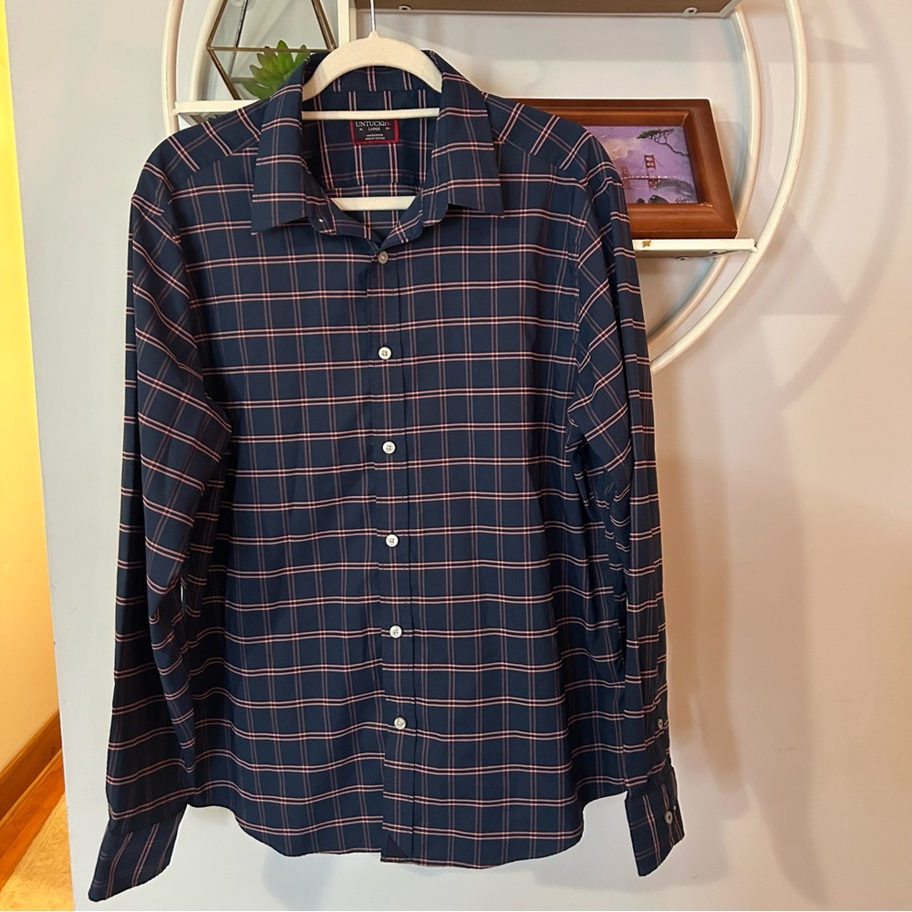 UNTUCKit Tayson Men’s Large L Navy Blue Pink Button Up Down Shirt
